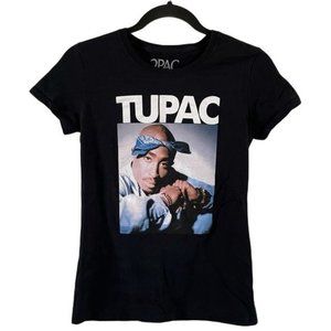 2Pac Tupac Black Graphic T-Shirt, Sz Small Women’s
